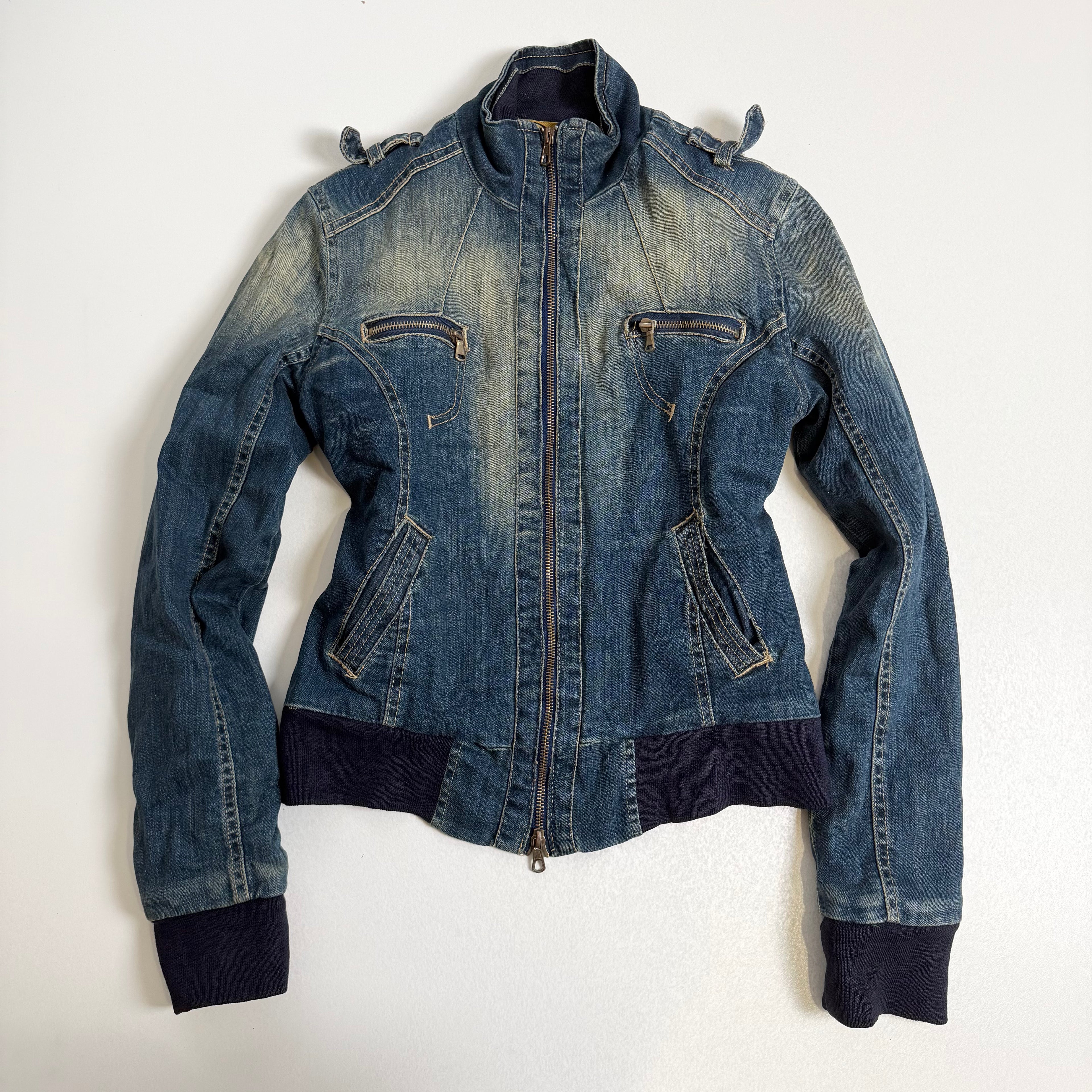 Vintage Y2K fitted knit high neck denim jacket size M
