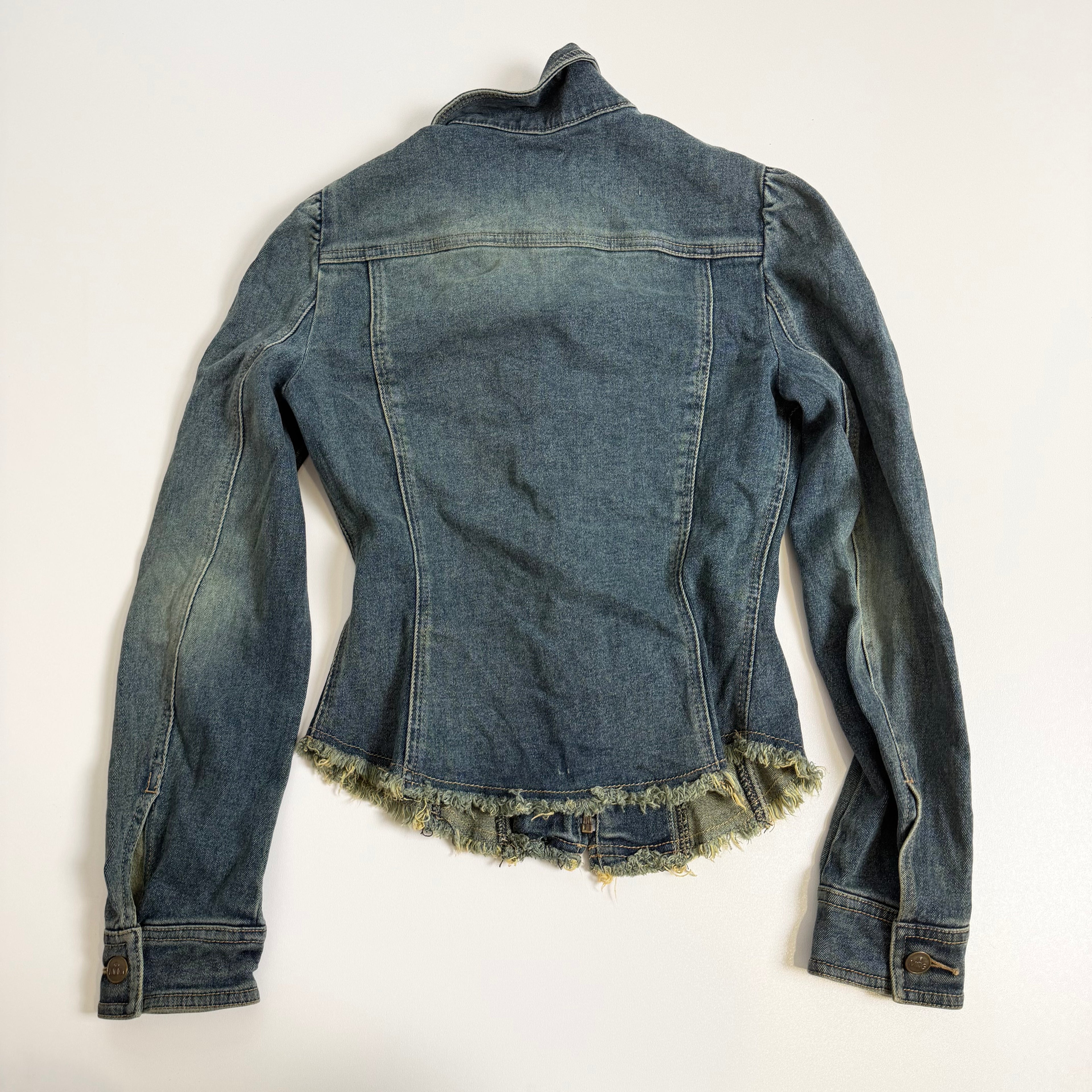 Vintage Y2K fitted distressed denim jacket size S