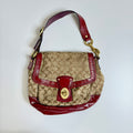 Vintage Y2K Coach monogram red beige shoulder flap bag