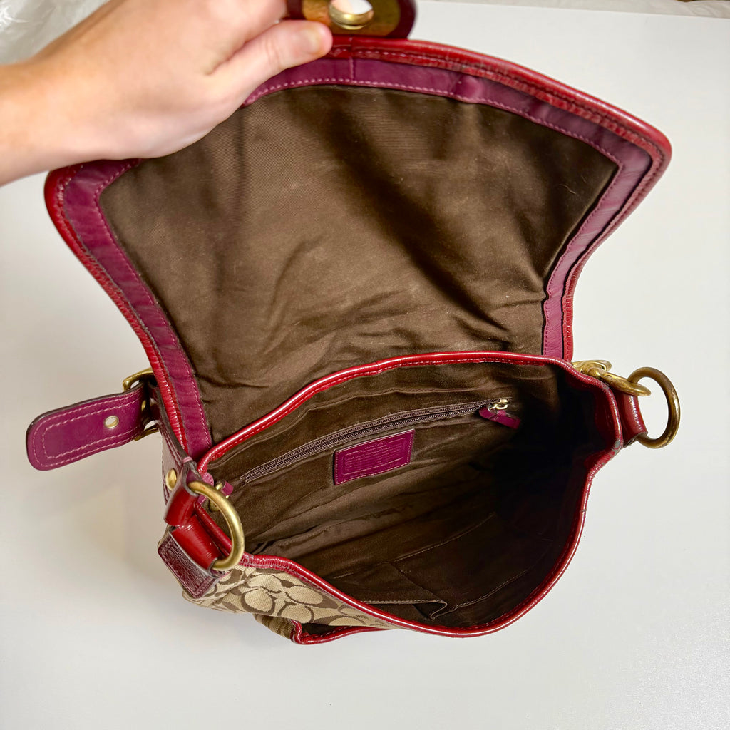 Vintage Y2K Coach monogram red beige shoulder flap bag