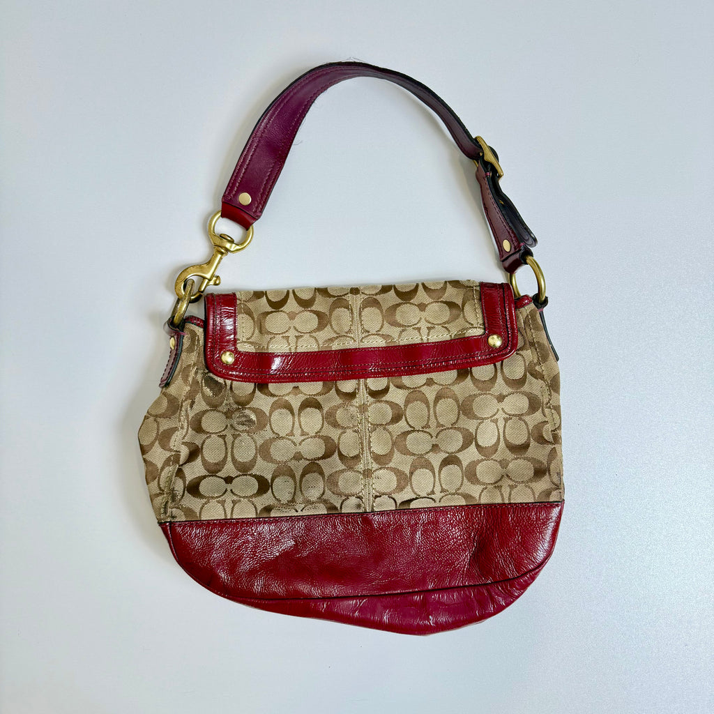 Vintage Y2K Coach monogram red beige shoulder flap bag